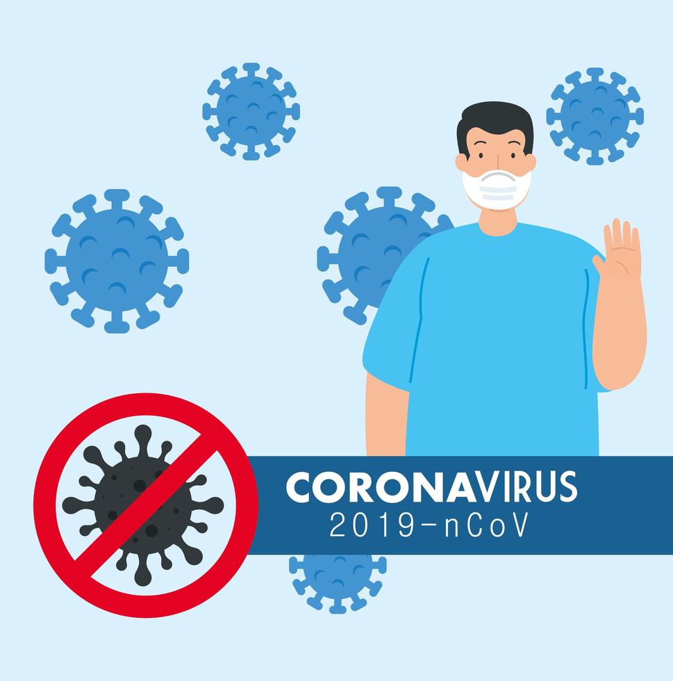 fermare la campagna contro il coronavirus con l'uomo che indossa una maschera vettore