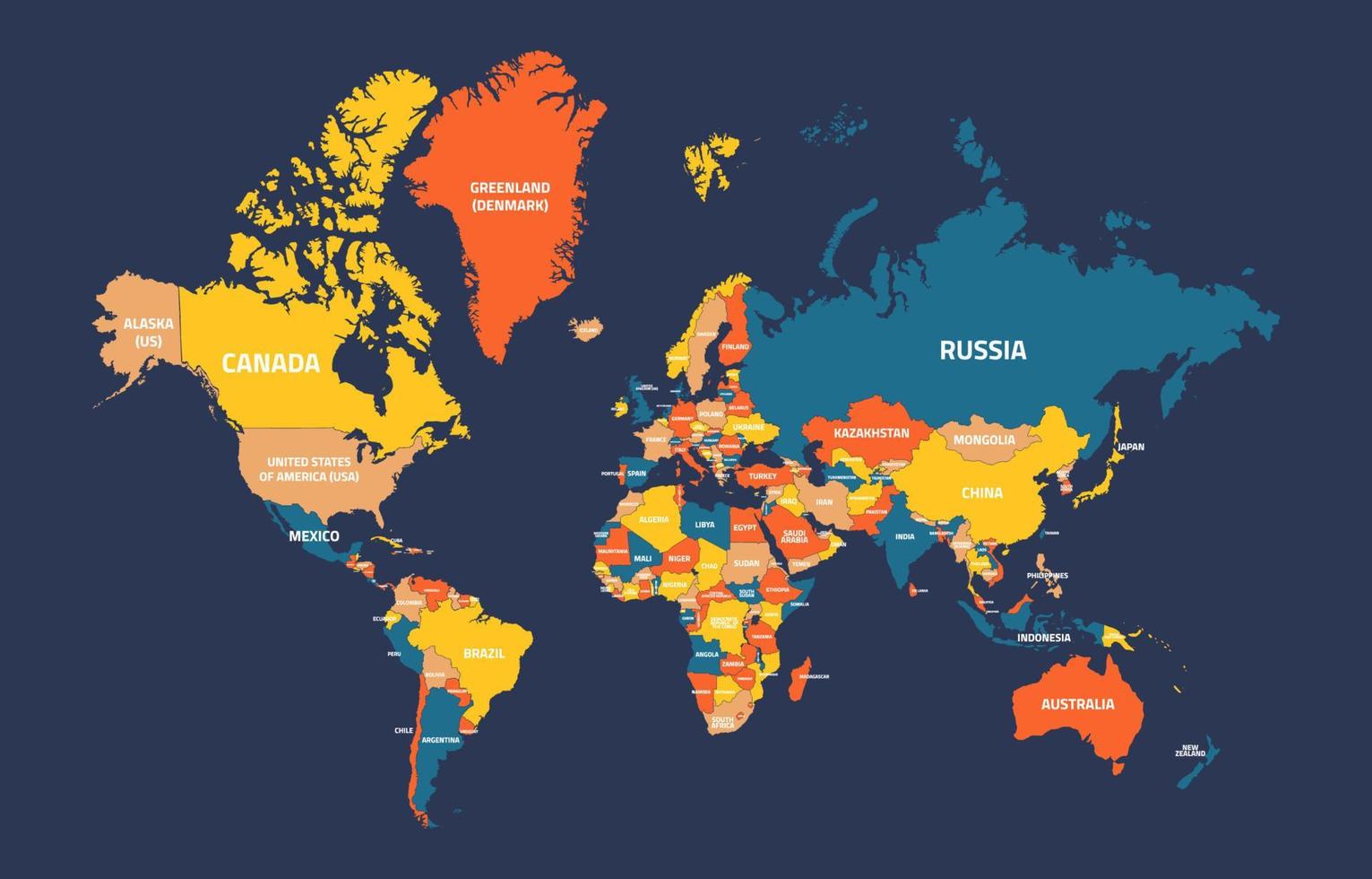 mondo carta geografica con nazione nomi vettore