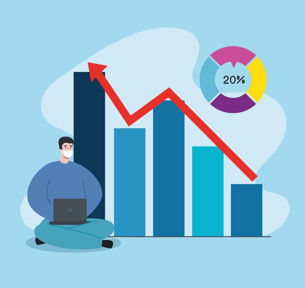 uomini con infografica di ripresa finanziaria vettore