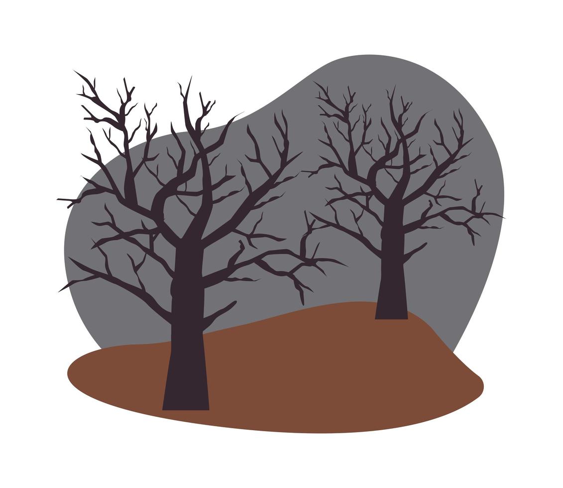 Halloween alberi secchi icone isolate vettore