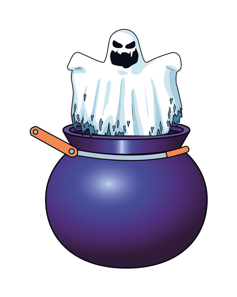 fantasma di Halloween fluttuante nell'icona del personaggio del calderone vettore