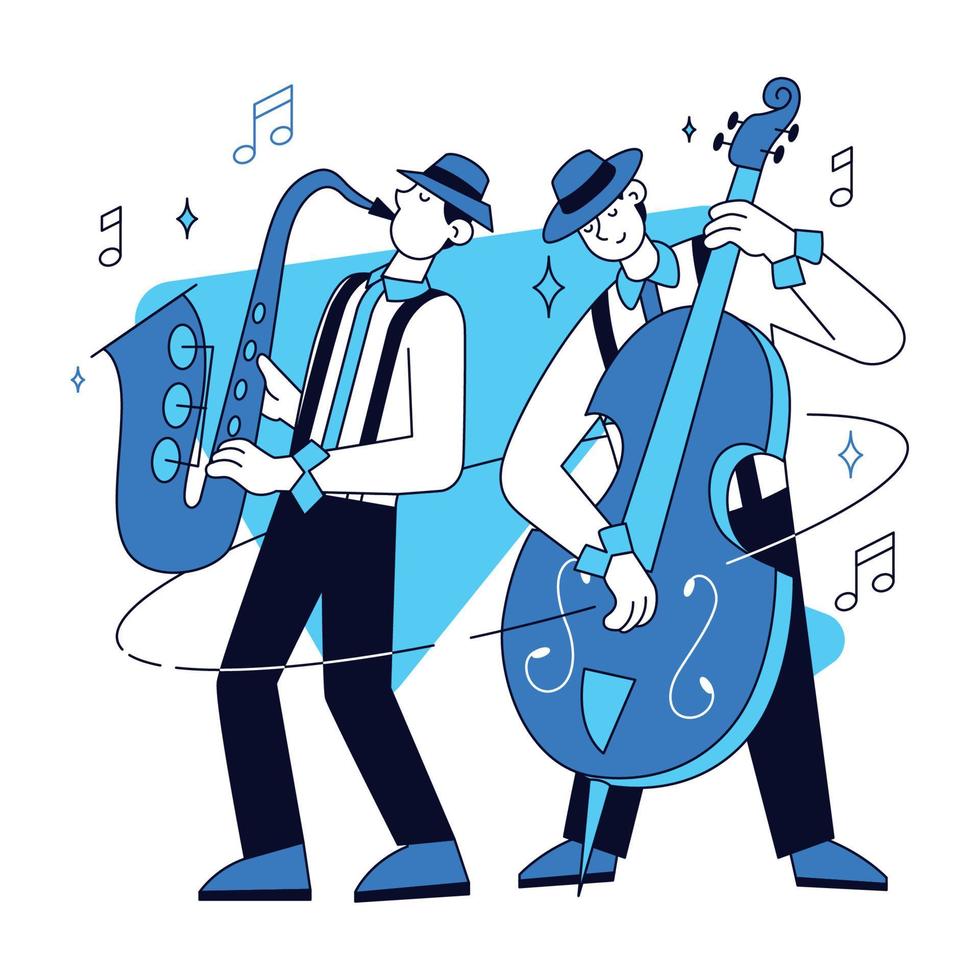 paio di maschio personaggi giocando jazz musica concetto vettore