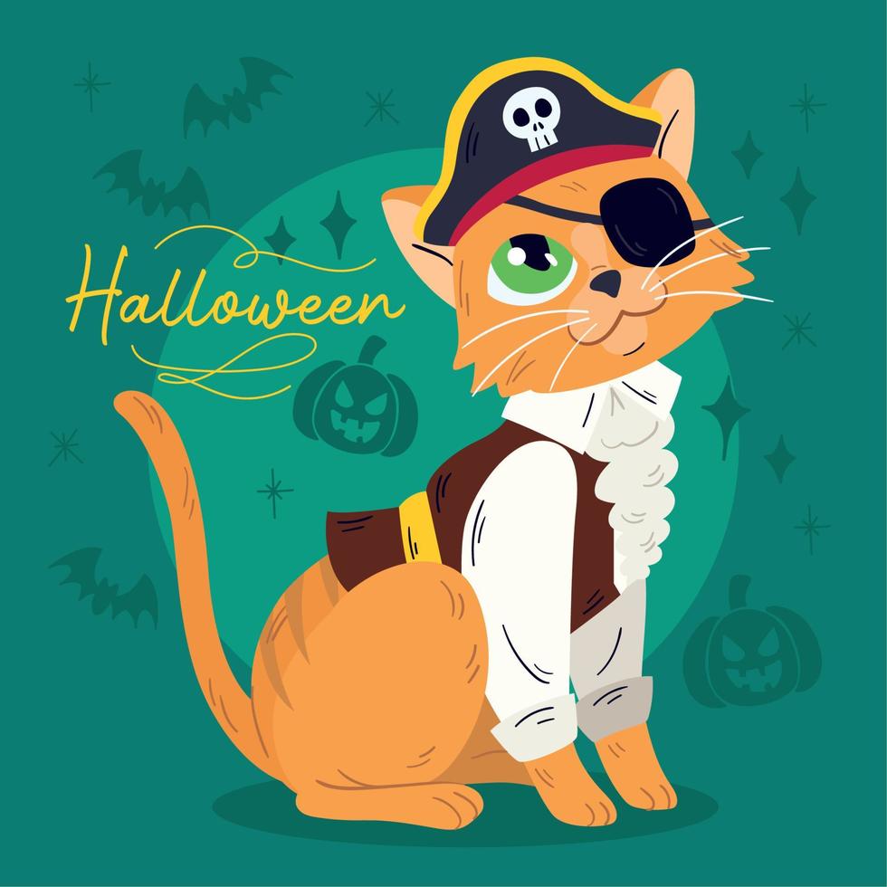 isolato carino gatto con un' Halloween pirata costume vettore