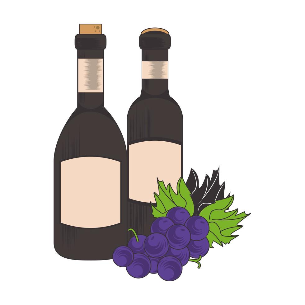 design del grappolo d'uva e design della bottiglia di vino vettore