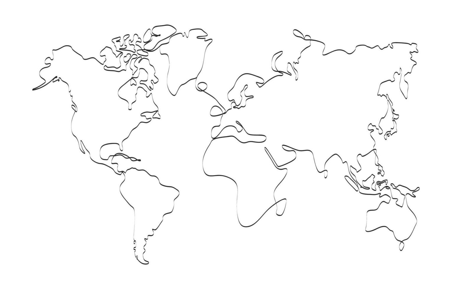 pulito mondo carta geografica con schema uno linea arte stile vettore