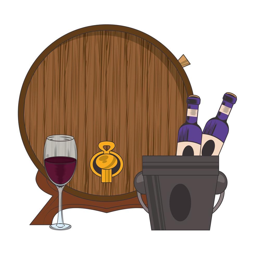 botte di legno e bicchiere di vino vettore
