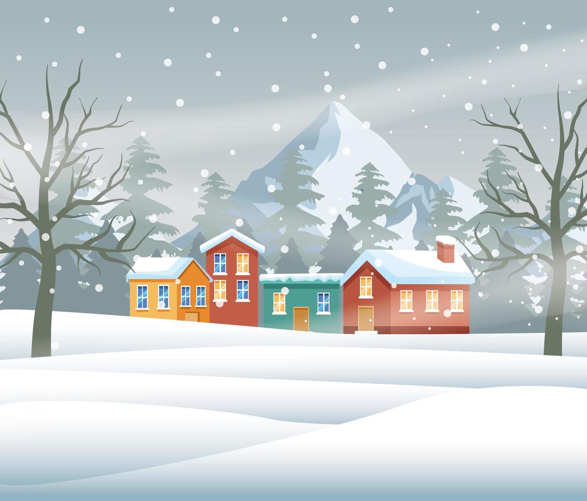 buon natale card con scena snowscape quartiere vettore