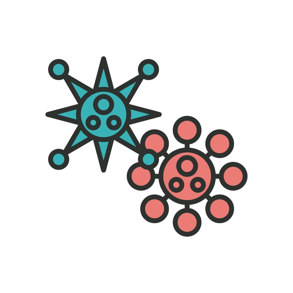 linea di particelle di virus covid19 e icone di stile di riempimento vettore