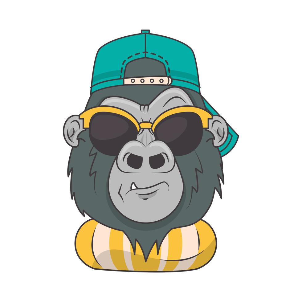 gorilla divertente con occhiali da sole stile cool vettore
