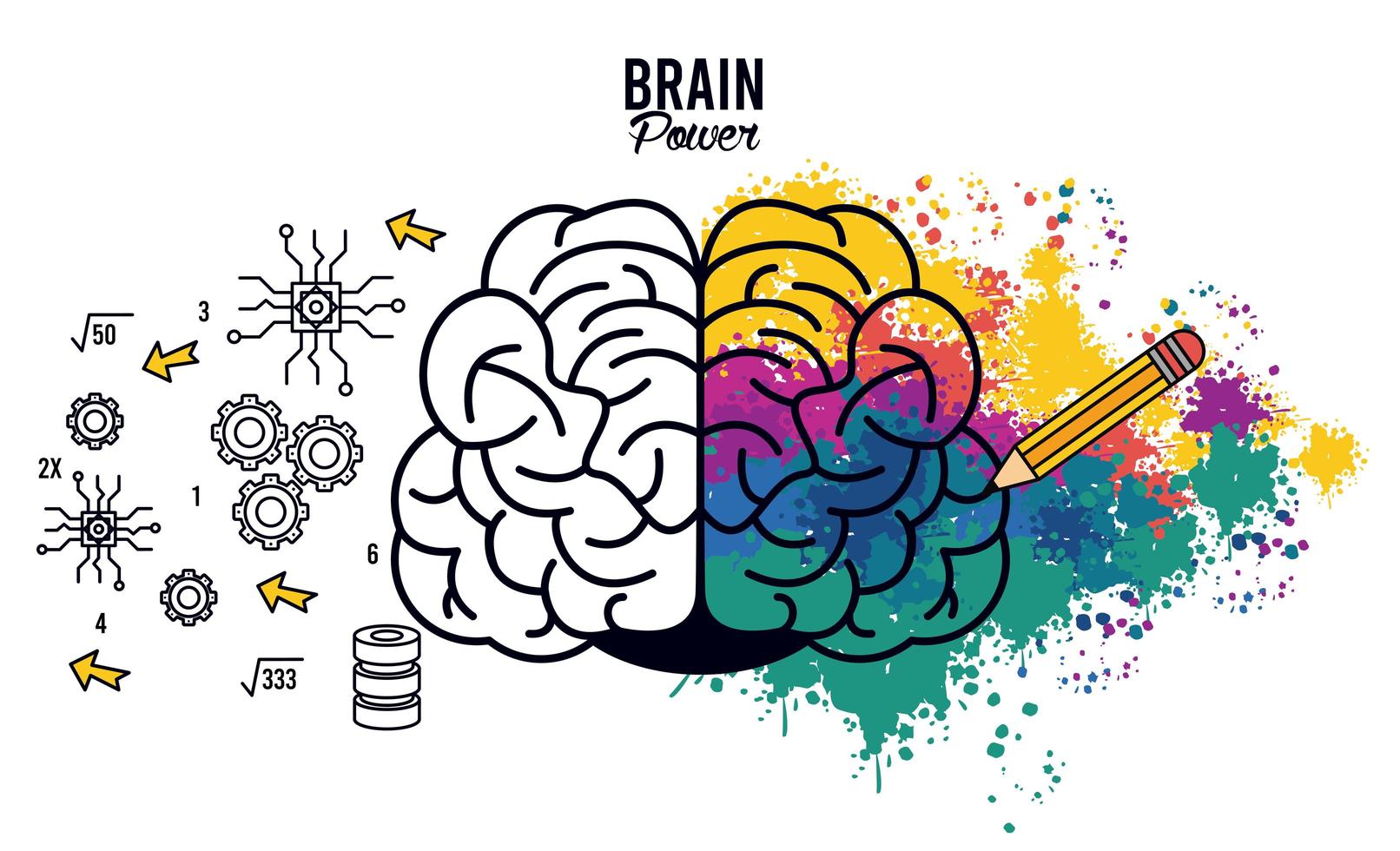 poster di potenza del cervello con schizzi di colori vettore