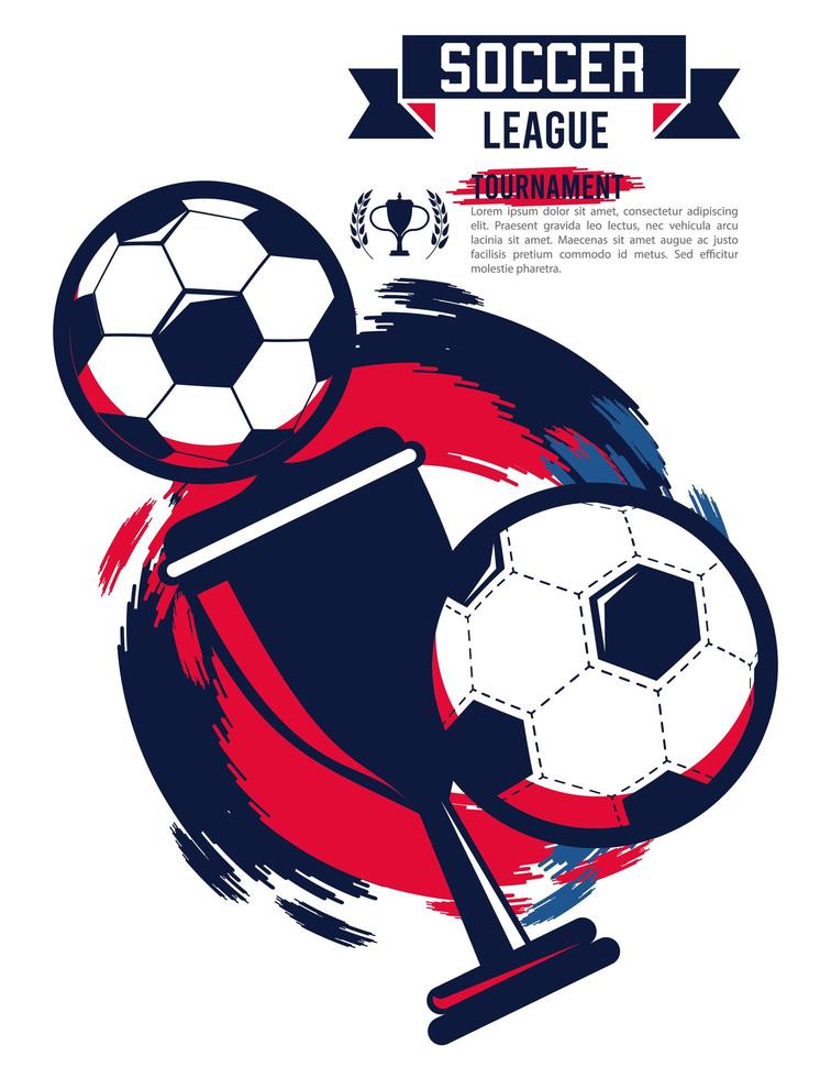 poster di sport campionato di calcio con palline e coppa trofeo vettore
