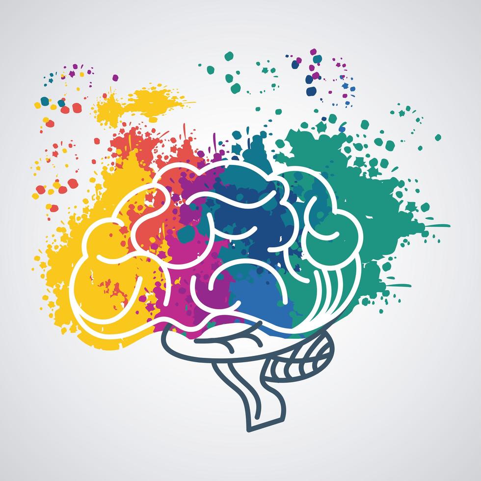 modello di potenza del cervello con spruzzi di colori della vernice vettore