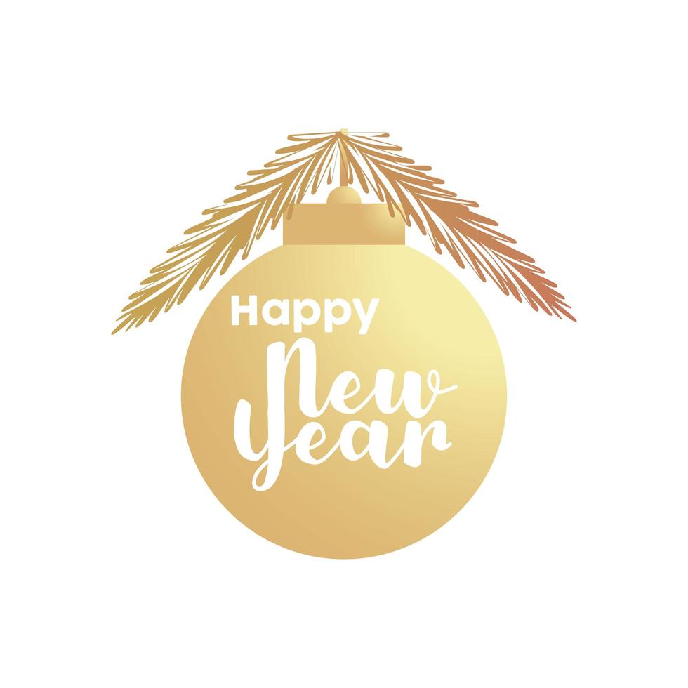 felice anno nuovo lettering dorato in palla vettore