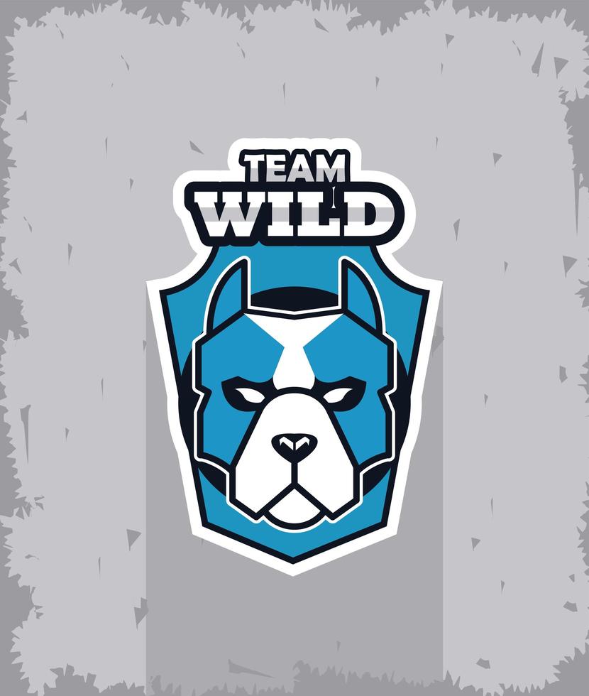 Icona di emblema animale testa di cane con scritta squadra selvaggia vettore