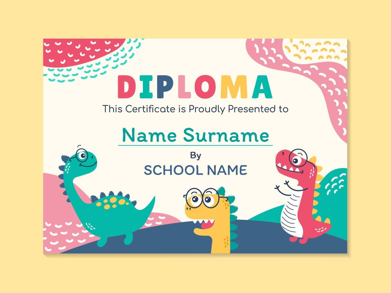 carino dinosaurus scuola materna bambini formazione scolastica certificato vettore