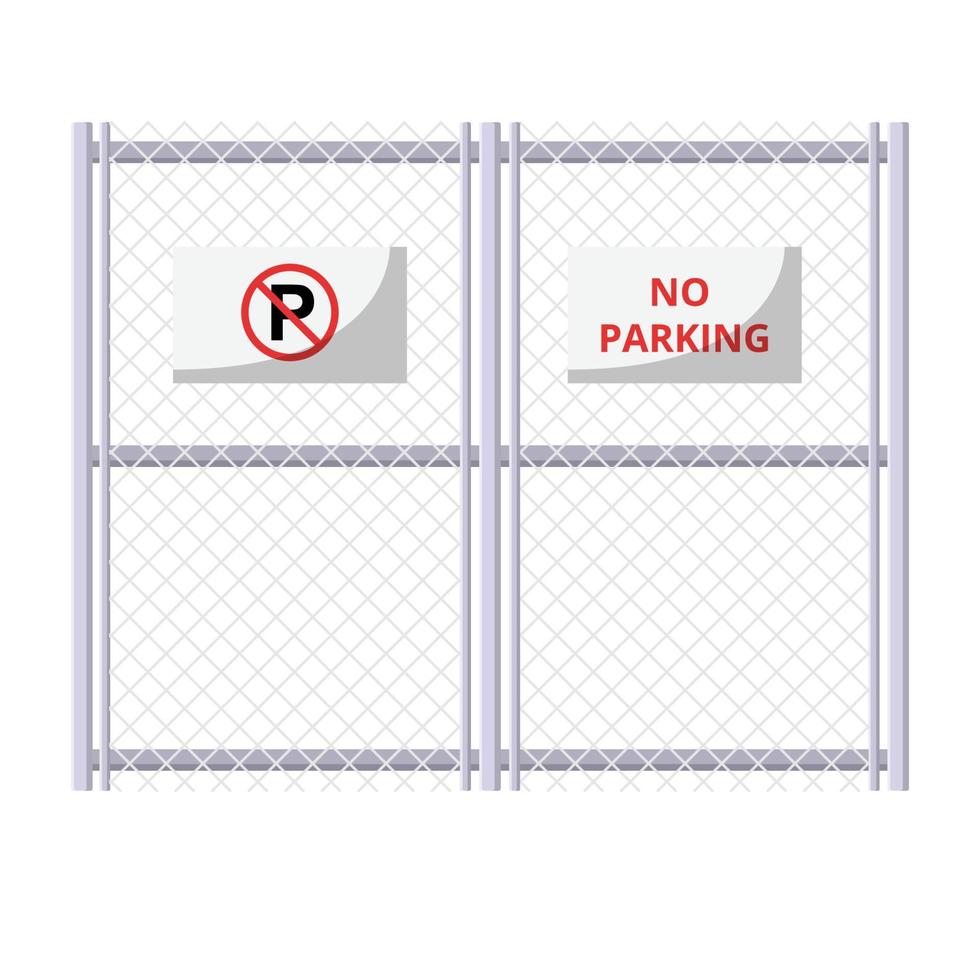 metallo recinto con no parcheggio cartello piatto illustrazione. pulito icona design elemento su isolato bianca sfondo vettore