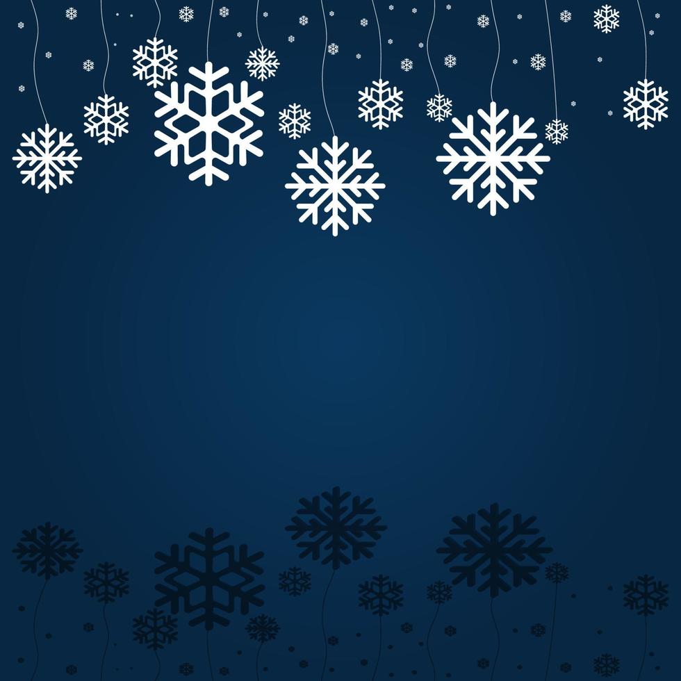 buon natale e auguri di buone feste con sfondo blu e fiocchi di neve vettore