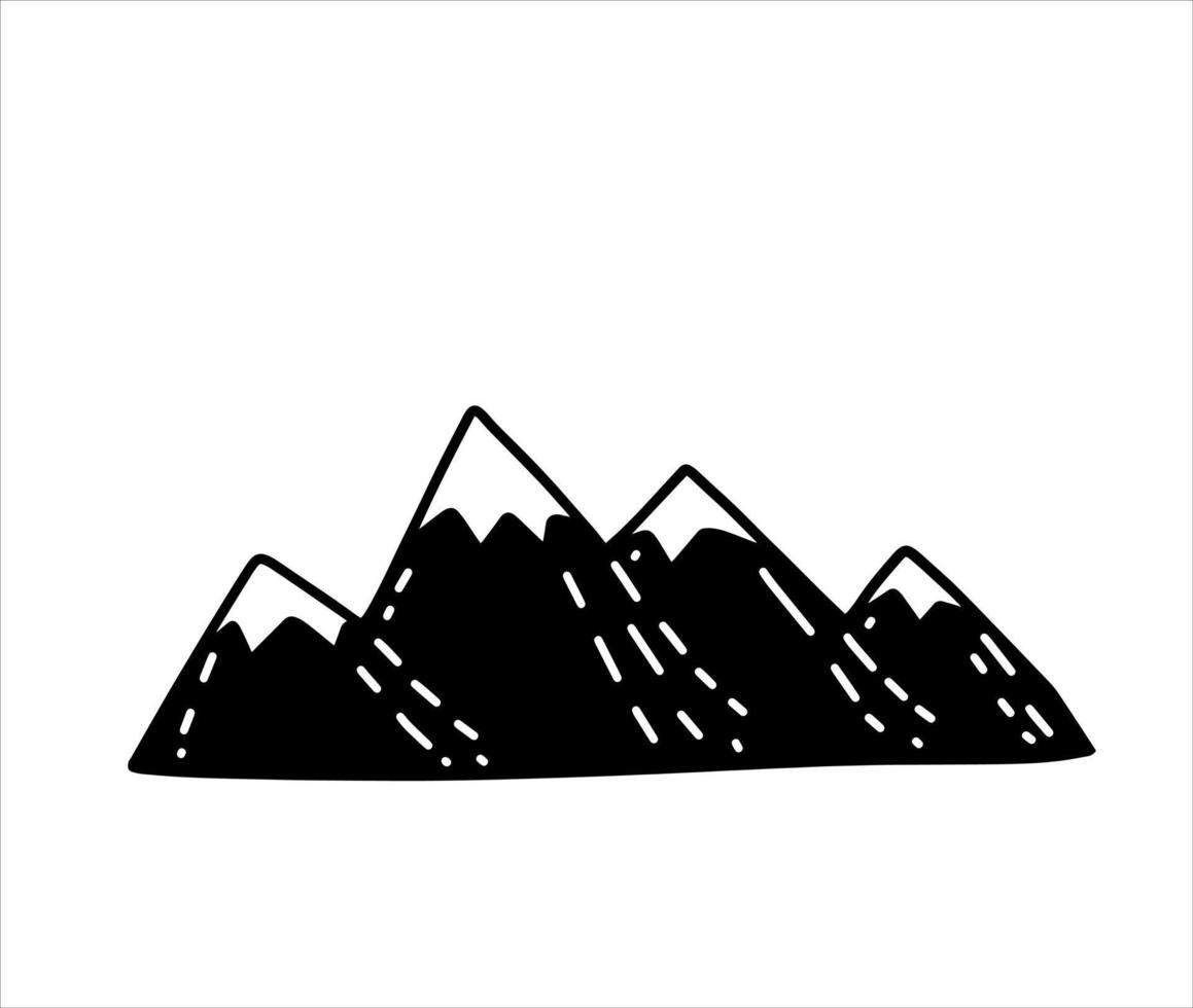 montagna paesaggio nel bambini scarabocchio stile. roccia cresta. nero e bianca illustrazione vettore
