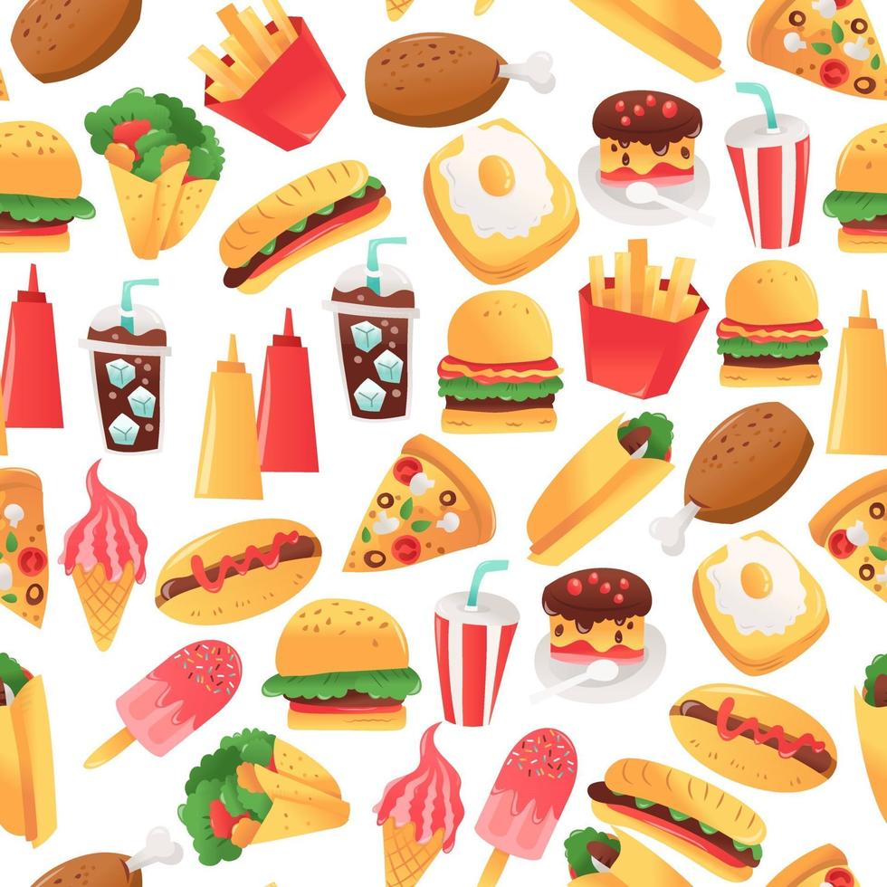 super divertente fast food seamless pattern di sfondo vettore