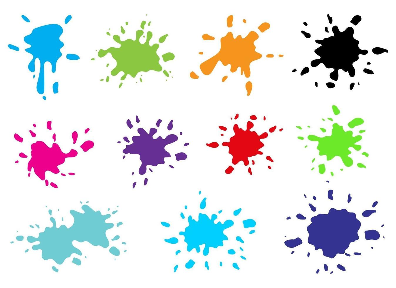 spruzzi di vernice disegno vettoriale illustrazione set isolato su sfondo bianco