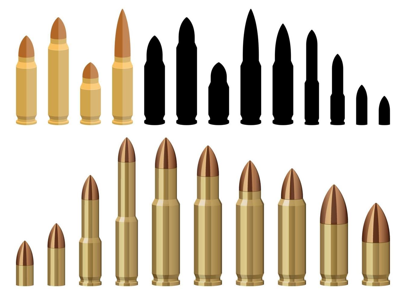 set di illustrazione di disegno vettoriale proiettile pistola isolato su priorità bassa bianca