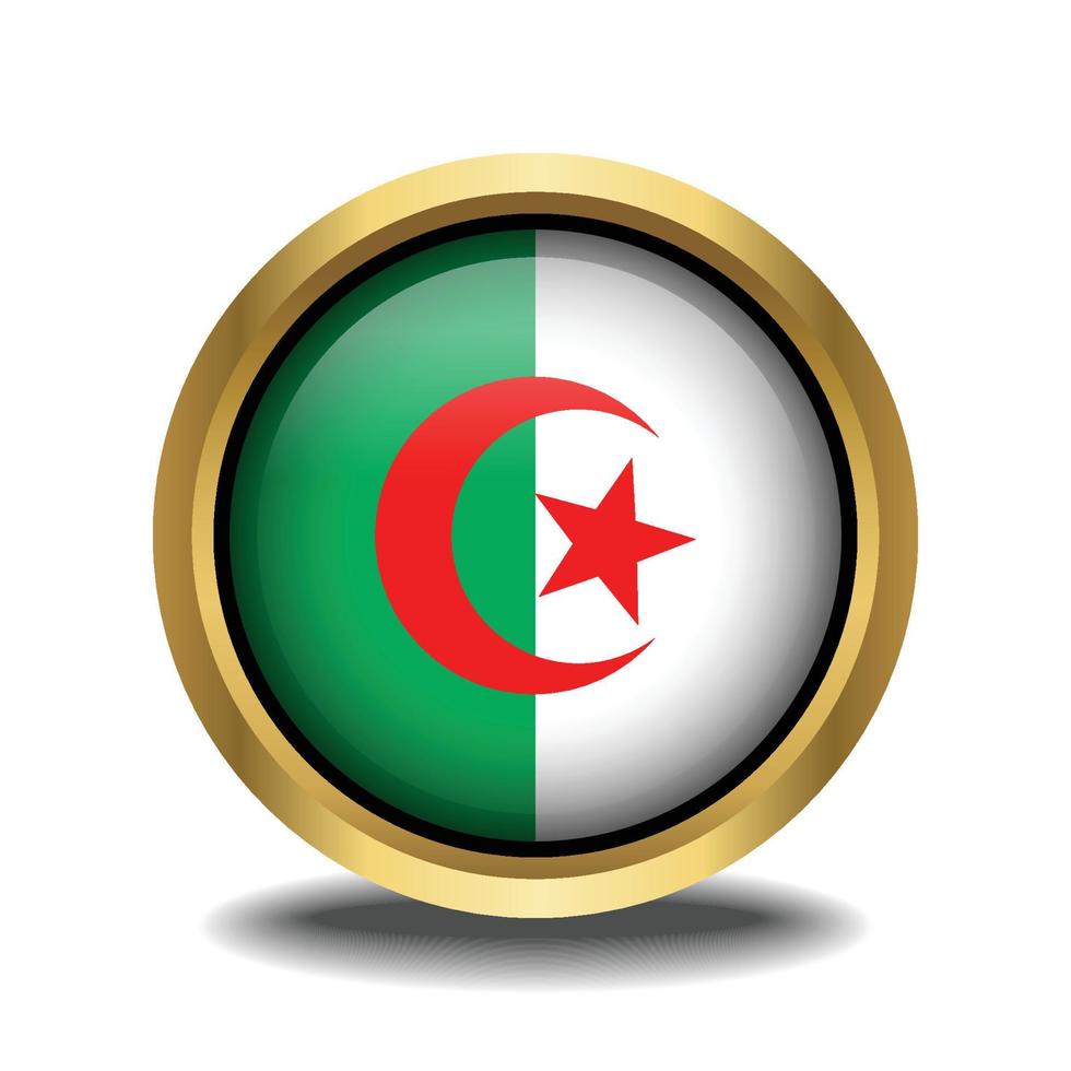 algeria bandiera cerchio forma pulsante bicchiere nel telaio d'oro vettore