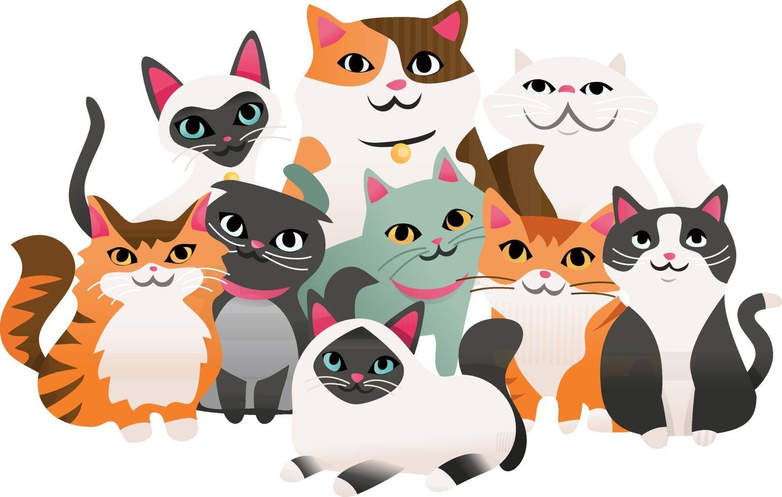 gruppo di gattini super carino cartone animato vettore