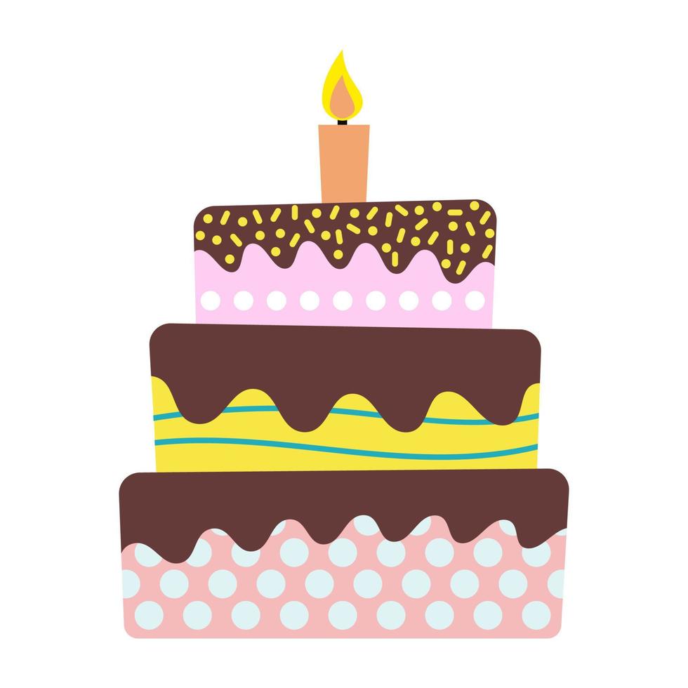 dolce compleanno torta con ardente candela. colorato vacanza dolce. vettore celebrazione sfondo.