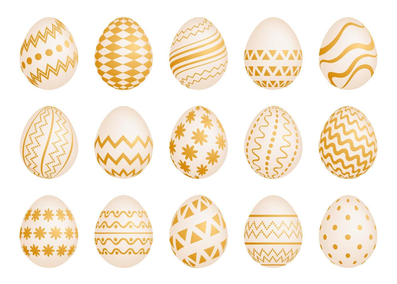 impostato di quindici Pasqua uova con oro struttura su un' bianca sfondo. vettore illustrazione