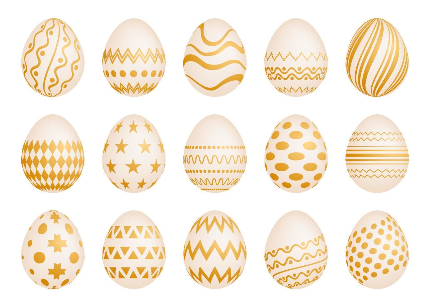 impostato di quindici Pasqua uova con oro struttura su un' bianca sfondo. vettore illustrazione