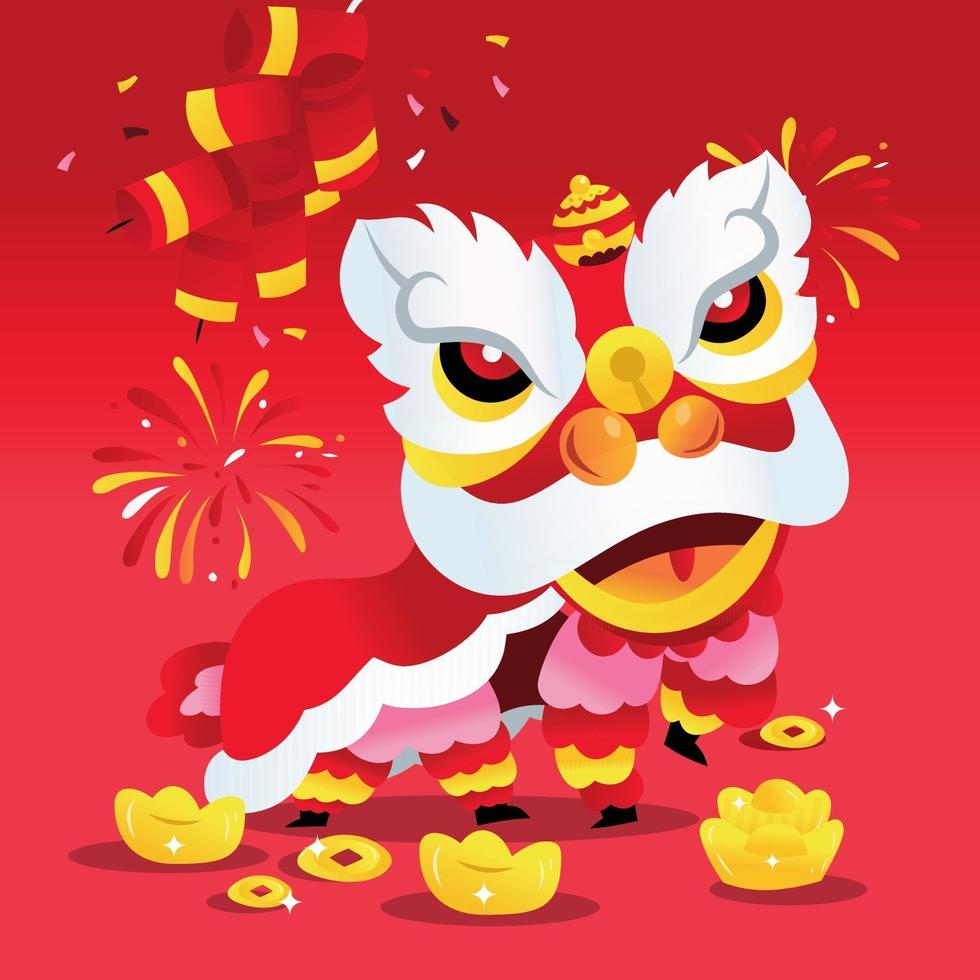 super carino ballo del leone cinese del nuovo anno vettore