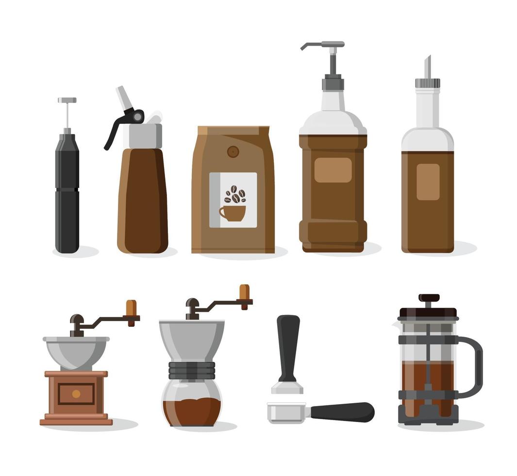 set di oggetti piatti caffè e bevande vettore