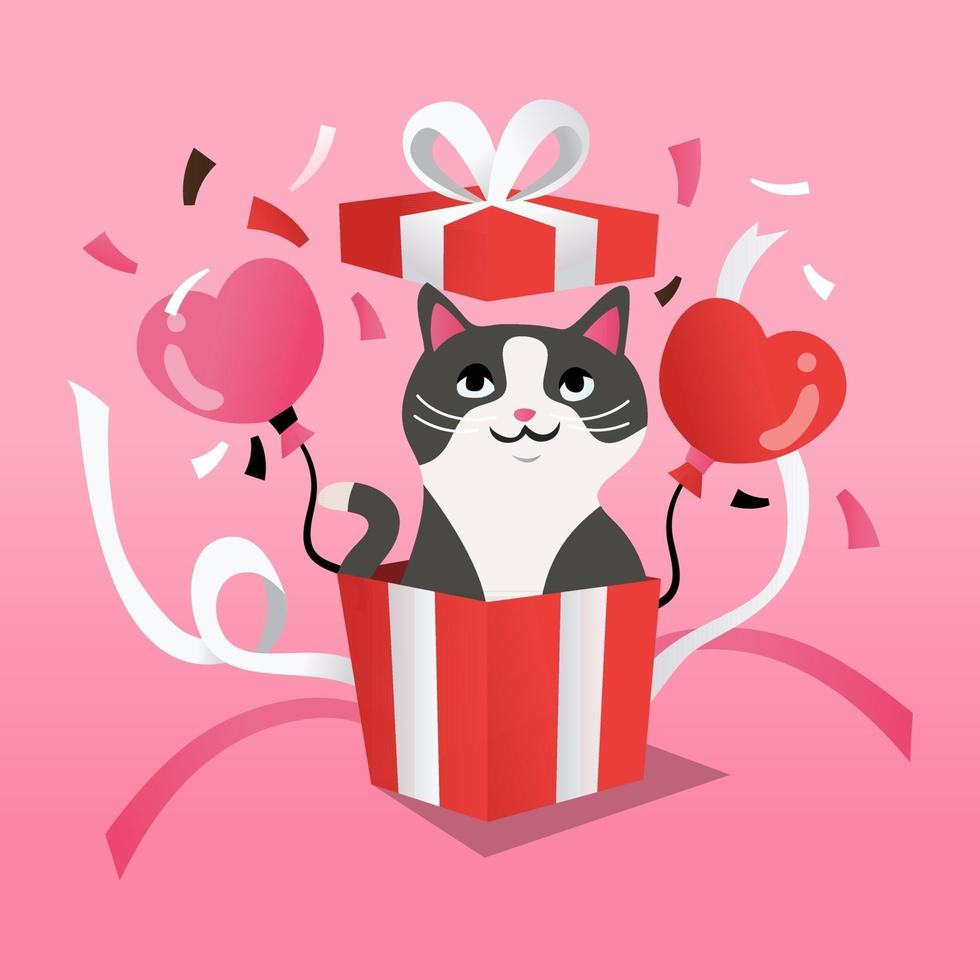 gattino cartone animato in confezione regalo a sorpresa vettore