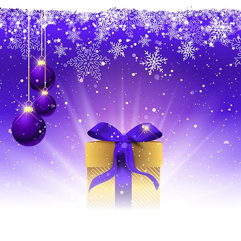 Regalo di Natale con nastro viola immerso nella neve vettore