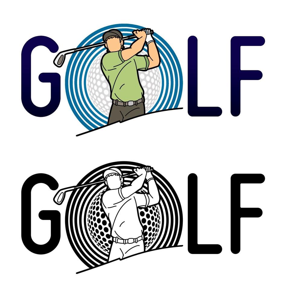 design da golf con l'azione del giocatore di golf vettore
