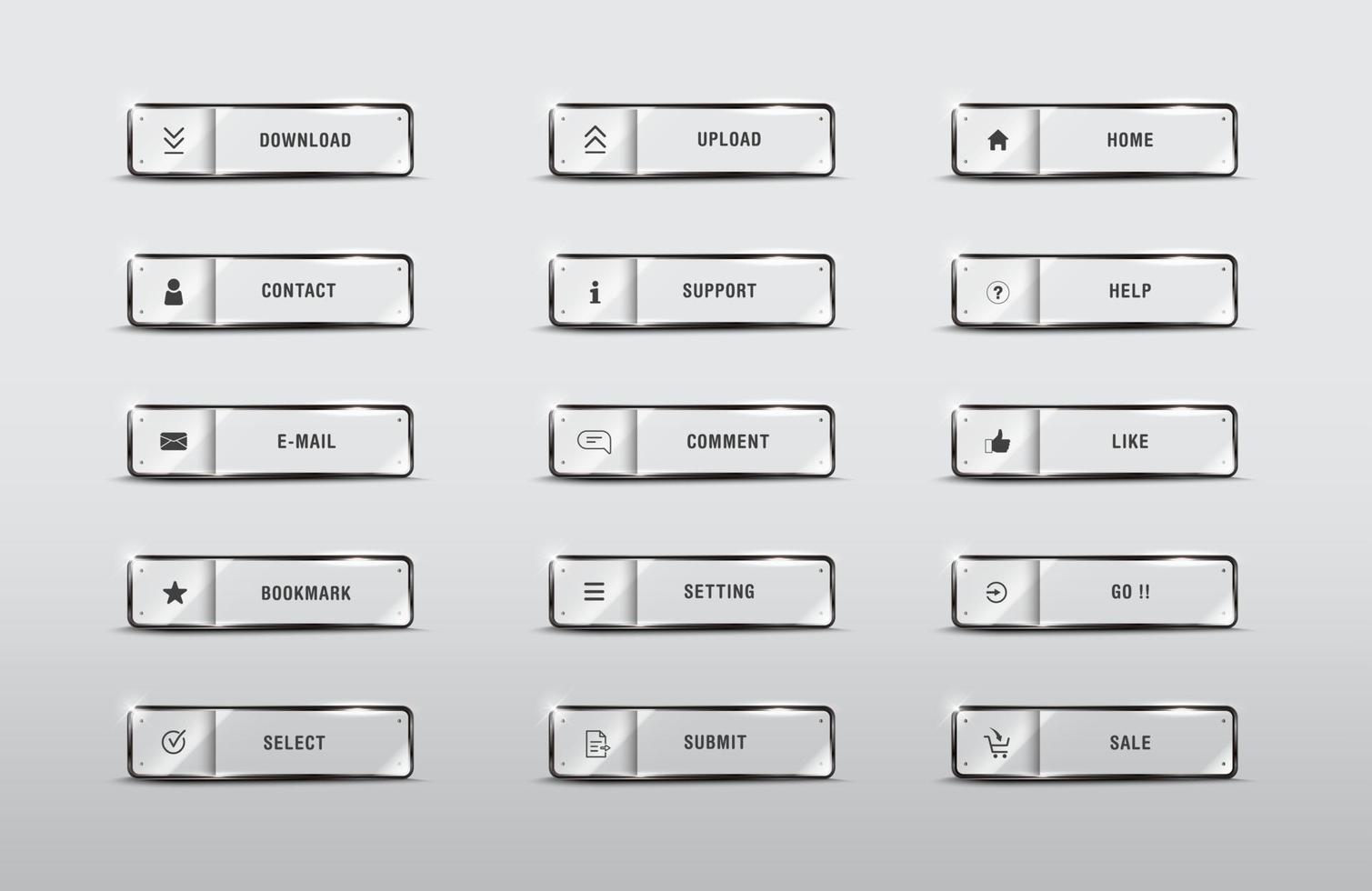 elemento pulsanti web set rettangolo lucido icone vettore