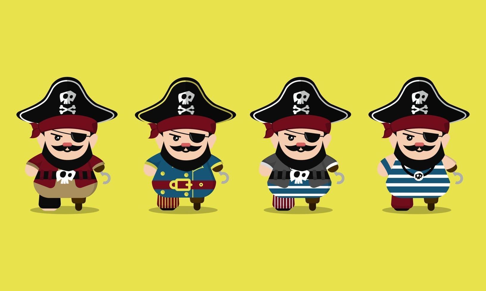 set di personaggi dei cartoni animati simpatici pirati vettore