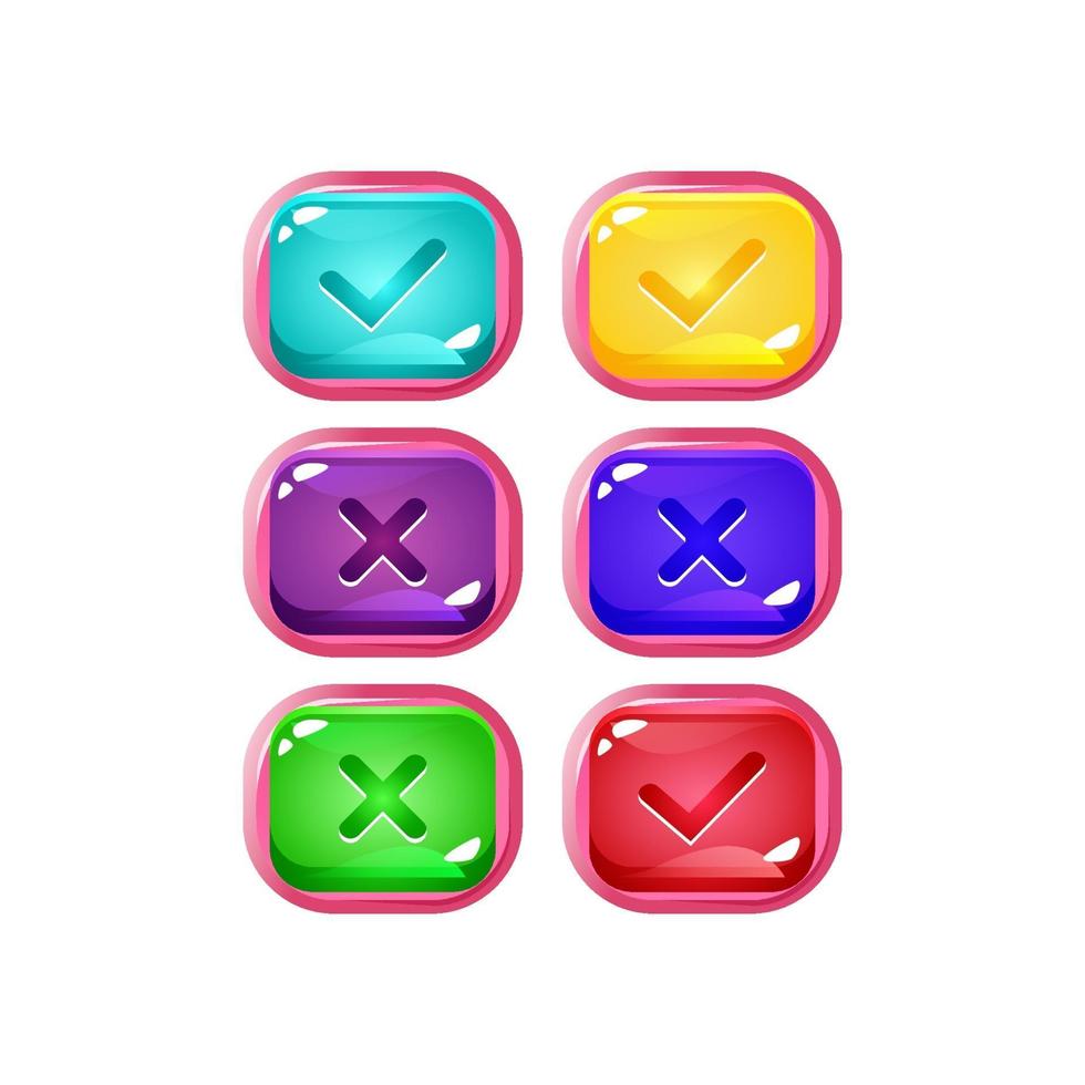 set di ui gioco gelatina colorata con bordo pinky per illustrazione vettoriale elementi asset gui