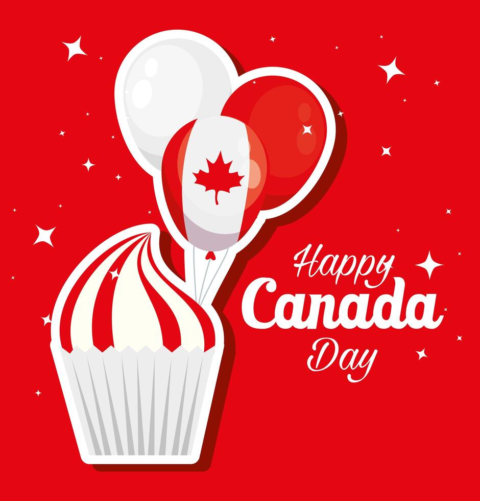 felice giornata del canada con cupcake e decorazioni vettore