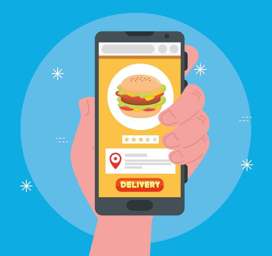 concetto di e-commerce, ordina cibo online tramite app o sito web vettore