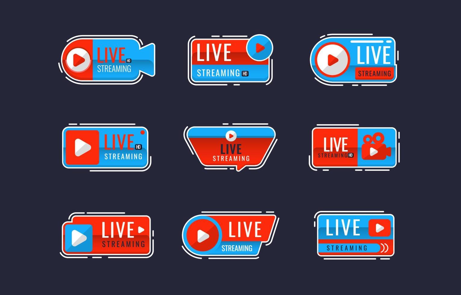 impostato di vivere streaming badge vettore