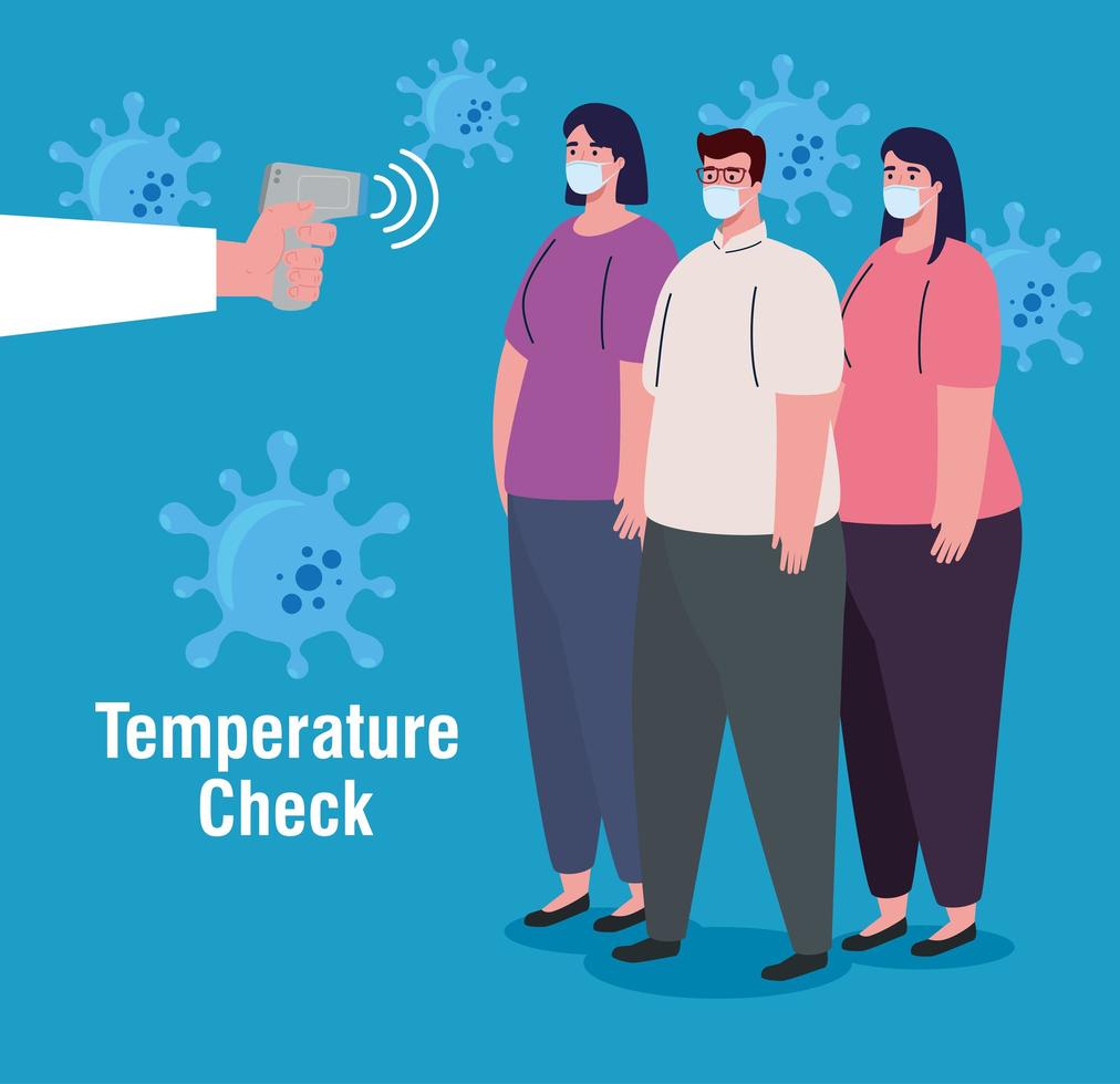 controllo della temperatura con termometro digitale a infrarossi per pandemia di coronavirus vettore