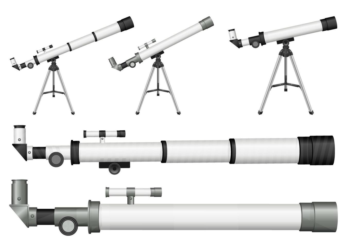insieme dell'illustrazione di progettazione di vettore del telescopio isolato su fondo bianco