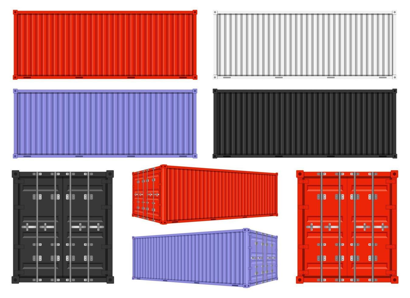 container da diversi punti di vista isolati su sfondo bianco vettore