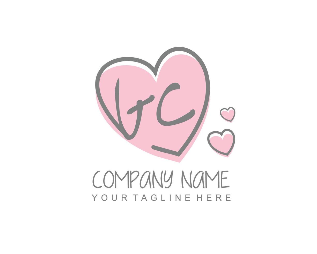 iniziale gc con cuore amore logo modello vettore