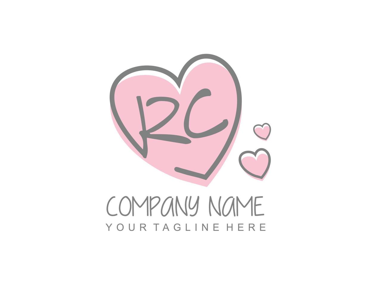 iniziale rc con cuore amore logo modello vettore