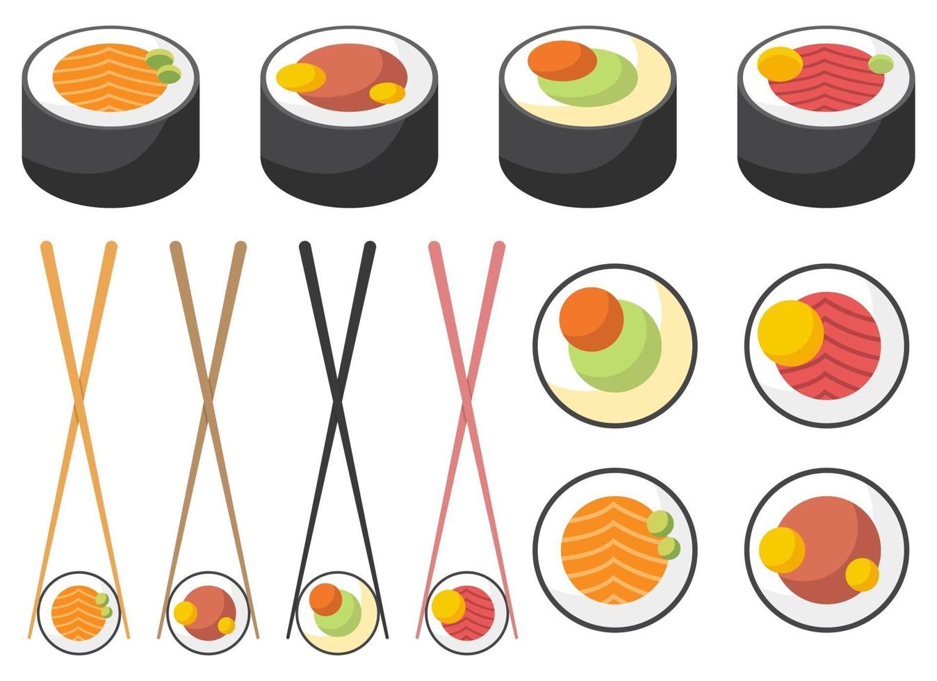 sushi asiatico disegno vettoriale illustrazione set isolato su sfondo bianco