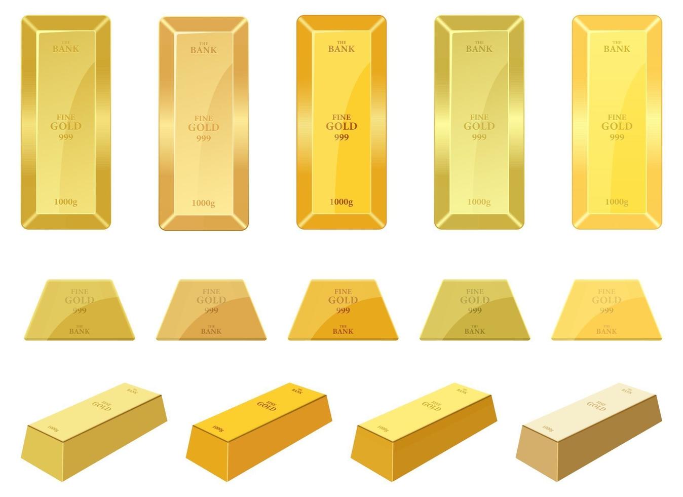 set di illustrazione vettoriale di lingotti d'oro isolato su sfondo bianco