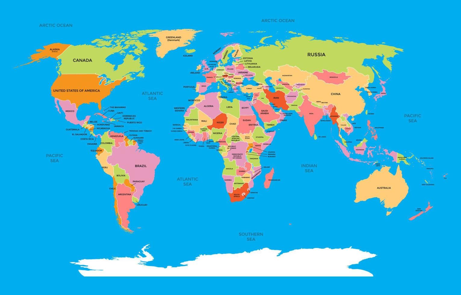 mondo carta geografica con nazione nome vettore