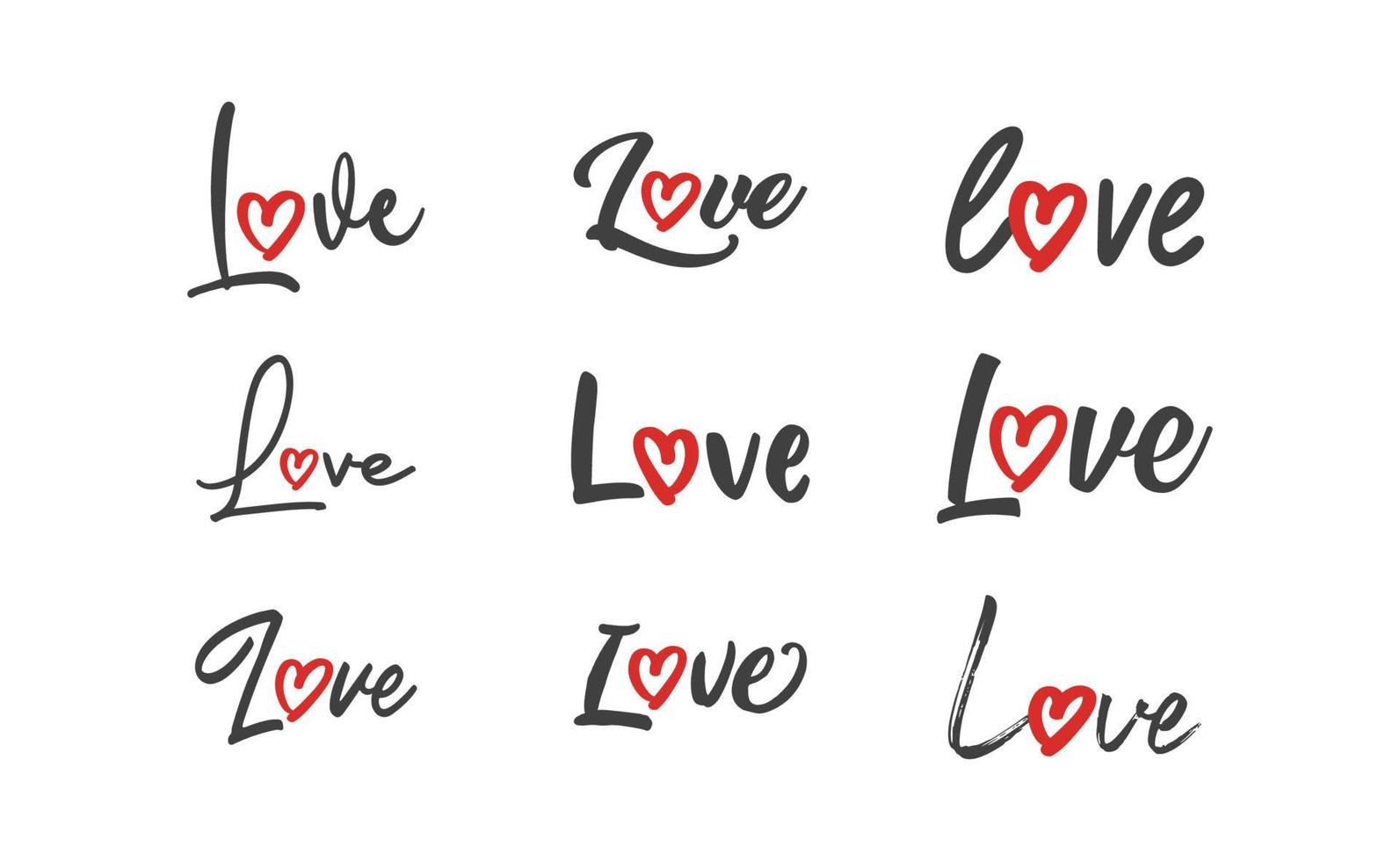 amore lettering con cuore forma icona. mano disegnato stile romantico carta design. vettore